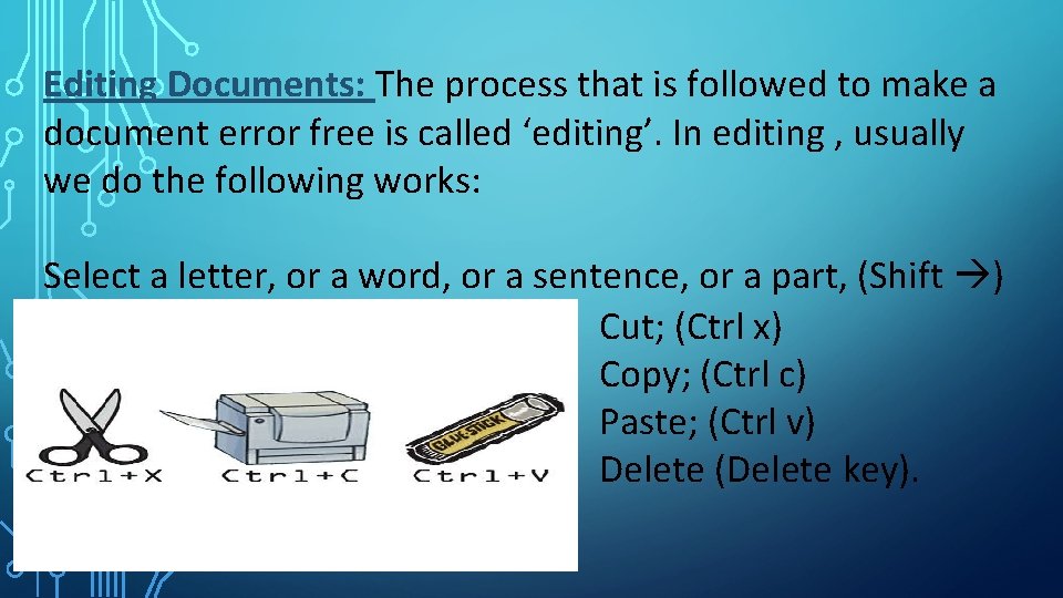 Editing Documents: The process that is followed to make a document error free is