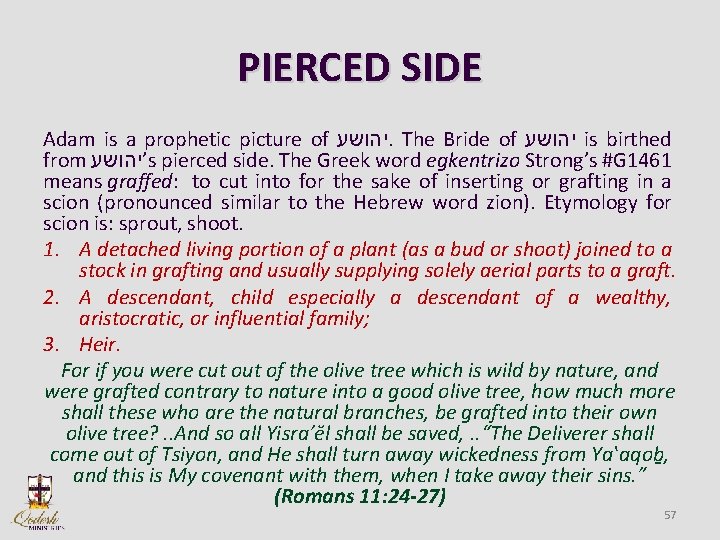 PIERCED SIDE Adam is a prophetic picture of יהושע. The Bride of יהושע is