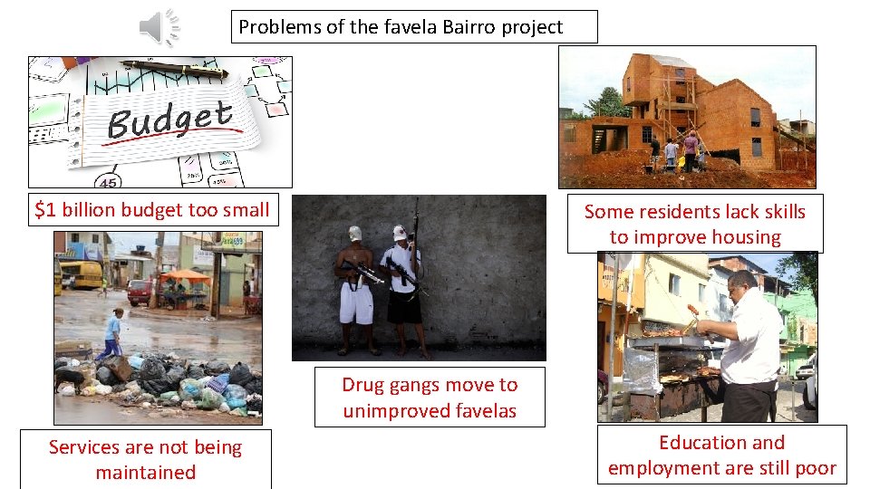 Problems of the favela Bairro project $1 billion budget too small Some residents lack