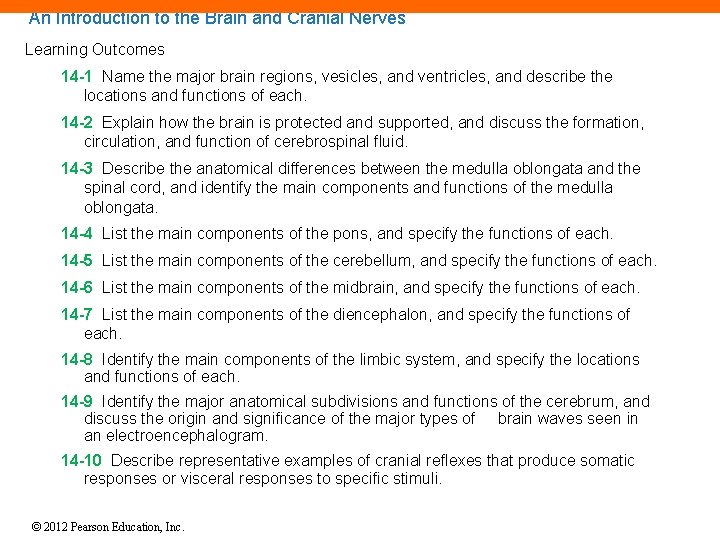 An Introduction to the Brain and Cranial Nerves Learning Outcomes 14 -1 Name the