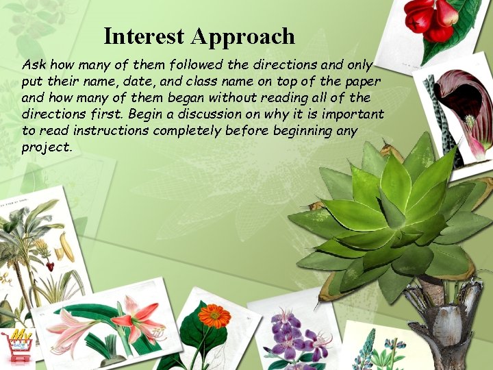 Interest Approach Ask how many of them followed the directions and only put their