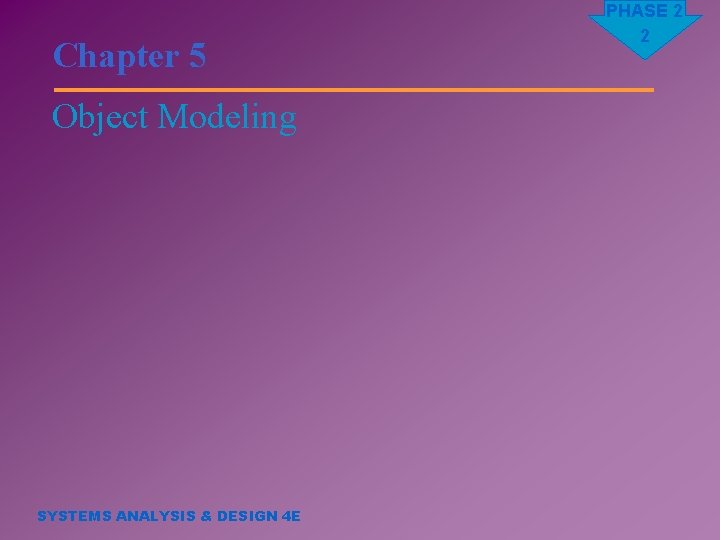 Chapter 5 Object Modeling SYSTEMS ANALYSIS & DESIGN 4 E PHASE 2 2 