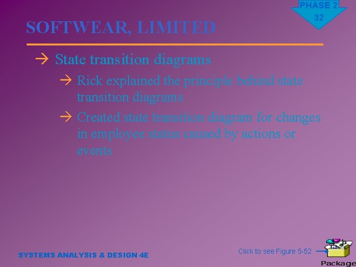 SOFTWEAR, LIMITED PHASE 2 32 à State transition diagrams à Rick explained the principle
