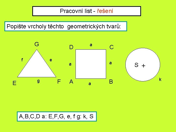 Pracovní list - řešení Popište vrcholy těchto geometrických tvarů: G f E D e