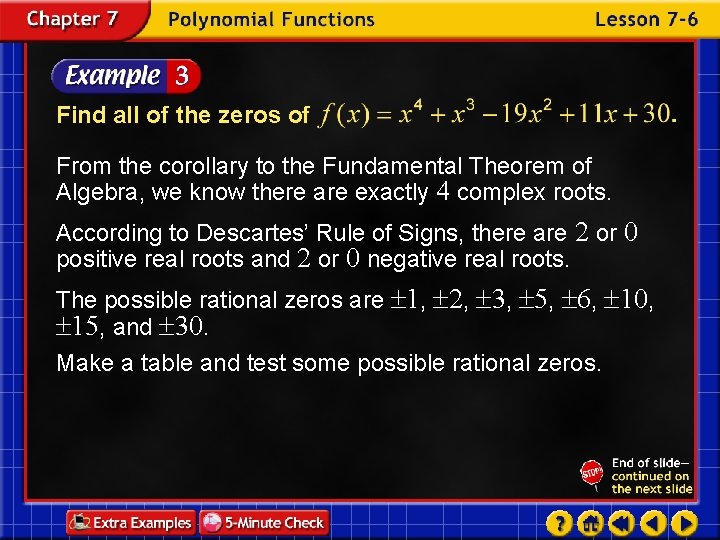 Find all of the zeros of From the corollary to the Fundamental Theorem of