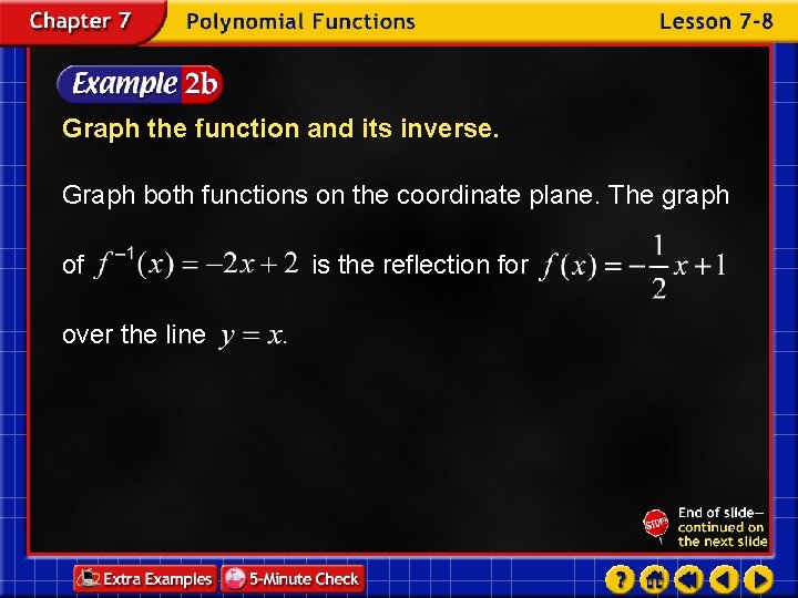 Graph the function and its inverse. Graph both functions on the coordinate plane. The
