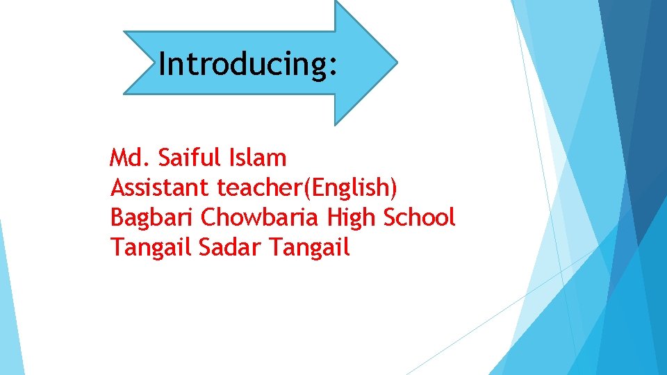 Introducing: Md. Saiful Islam Assistant teacher(English) Bagbari Chowbaria High School Tangail Sadar Tangail 