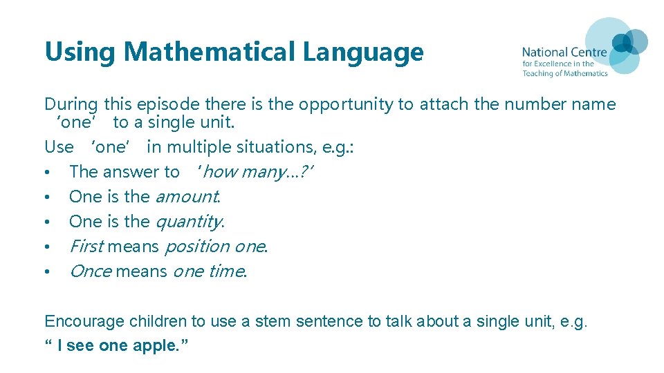 Using Mathematical Language During this episode there is the opportunity to attach the number