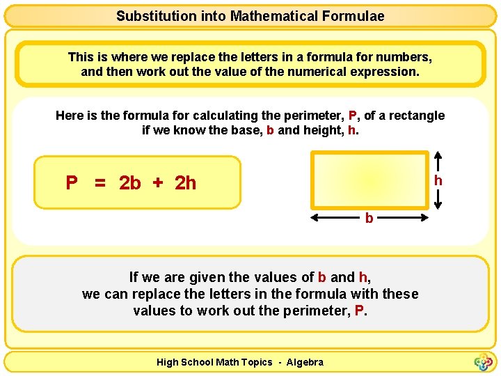 Substitution into Mathematical Formulae This is where we replace the letters in a formula