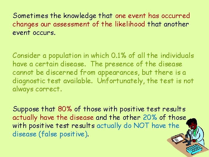 Sometimes the knowledge that one event has occurred changes our assessment of the likelihood