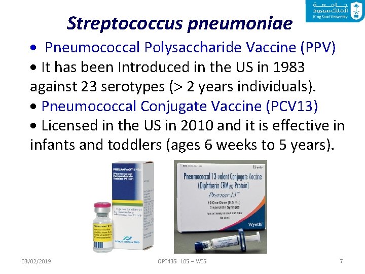Streptococcus pneumoniae Pneumococcal Polysaccharide Vaccine (PPV) It has been Introduced in the US in