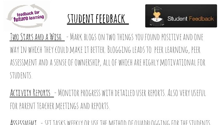 student feedback Two Stars and a Wish - Mark blogs on two things you