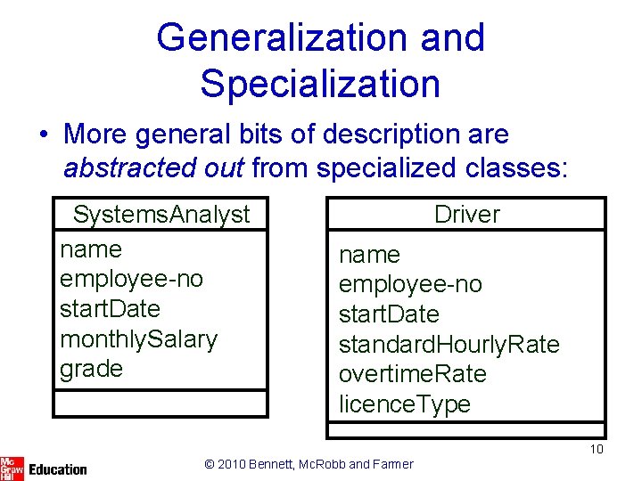 Generalization and Specialization • More general bits of description are abstracted out from specialized Generalization and Specialization • More general bits of description are abstracted out from specialized