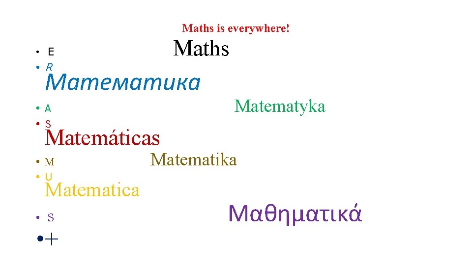 Maths is everywhere! Maths • E • R Математика • A • S Matematyka