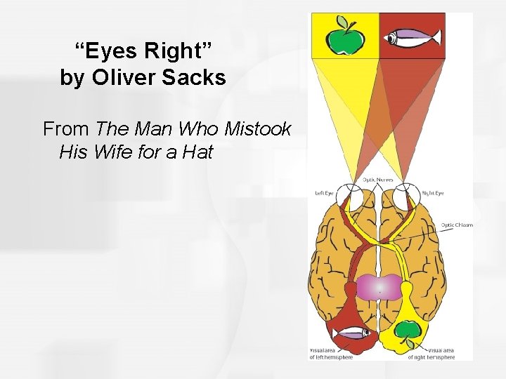 “Eyes Right” by Oliver Sacks From The Man Who Mistook His Wife for a