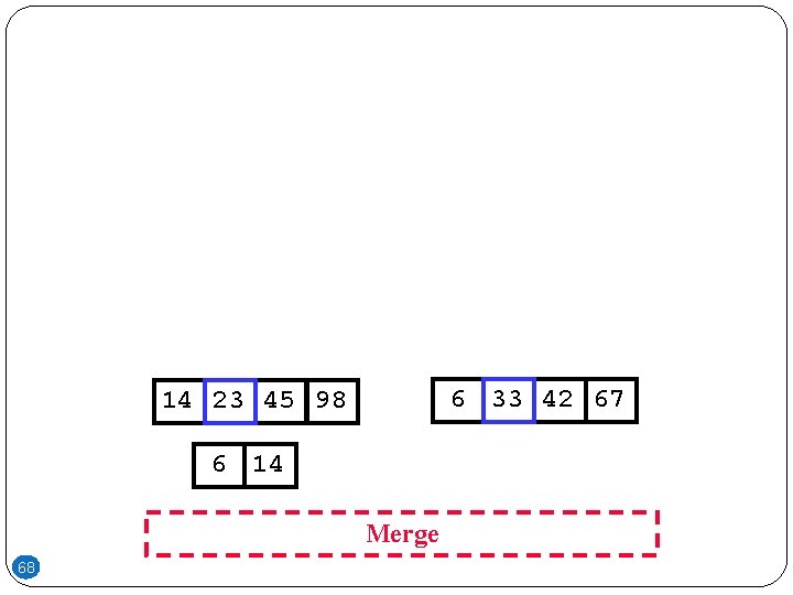 6 33 42 67 14 23 45 98 6 14 Merge 68 6 33 42 67 14 23 45 98 6 14 Merge 68