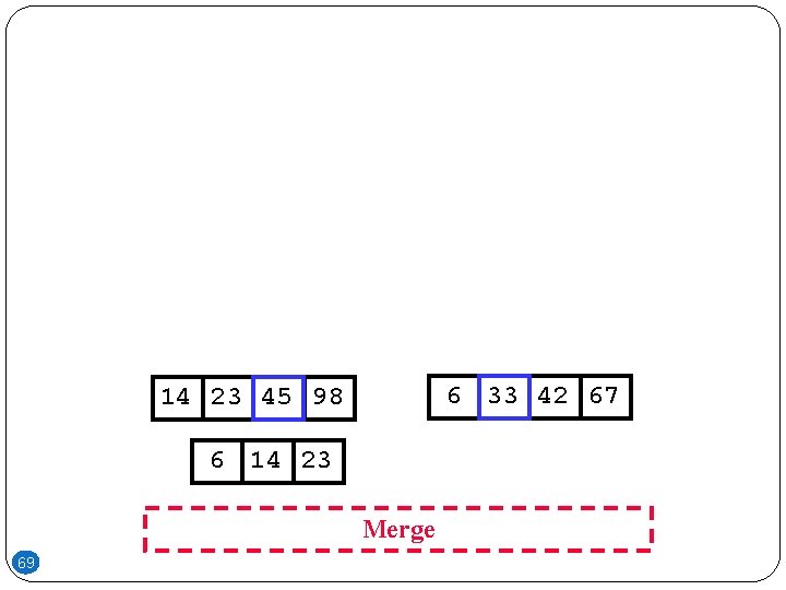 6 33 42 67 14 23 45 98 6 14 23 Merge 69 6 33 42 67 14 23 45 98 6 14 23 Merge 69