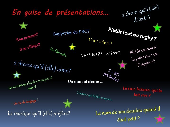 En guise de présentations… Son lage? il Son v 2 choses qu Plutôt fo