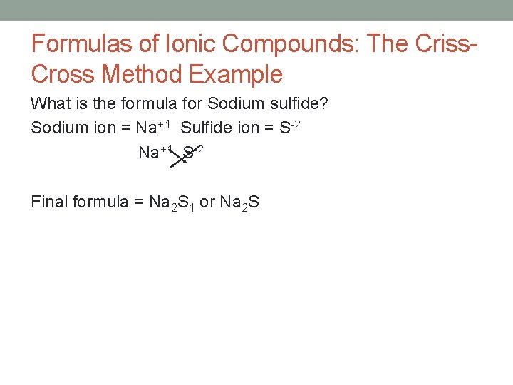 Formulas of Ionic Compounds: The Criss. Cross Method Example What is the formula for
