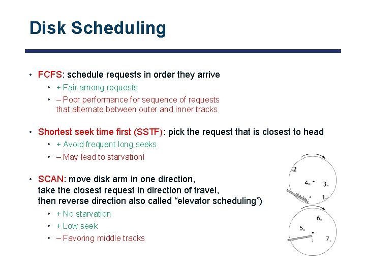 Disk Scheduling • FCFS: schedule requests in order they arrive • + Fair among