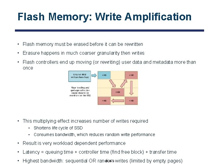 Flash Memory: Write Amplification • Flash memory must be erased before it can be