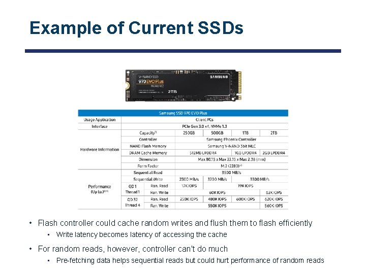 Example of Current SSDs • Flash controller could cache random writes and flush them