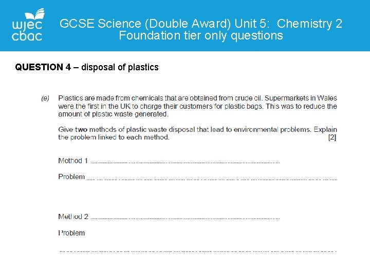 GCSE Science (Double Award) Unit 5: Chemistry 2 Foundation tier only questions QUESTION 4