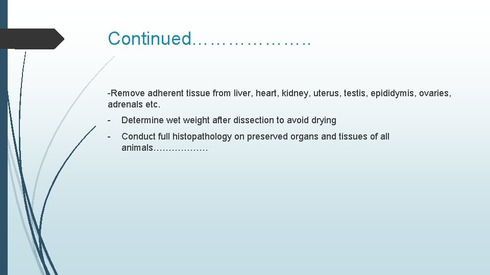 Continued………………. . -Remove adherent tissue from liver, heart, kidney, uterus, testis, epididymis, ovaries, adrenals