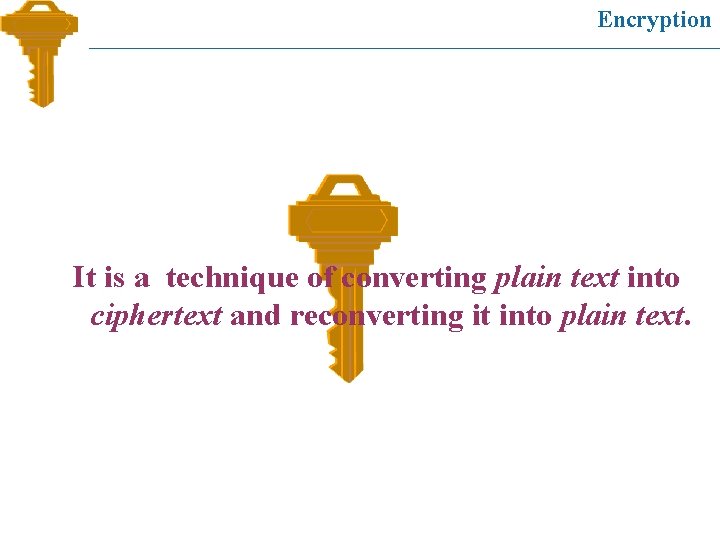 Encryption It is a technique of converting plain text into ciphertext and reconverting it