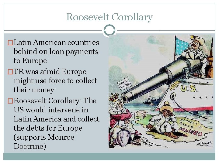 Roosevelt Corollary �Latin American countries behind on loan payments to Europe �TR was afraid