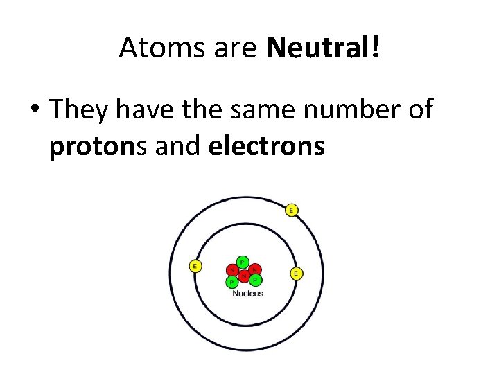 Atoms are Neutral! • They have the same number of protons and electrons 