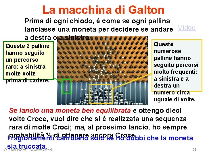 La macchina di Galton Prima di ogni chiodo, è come se ogni pallina lanciasse