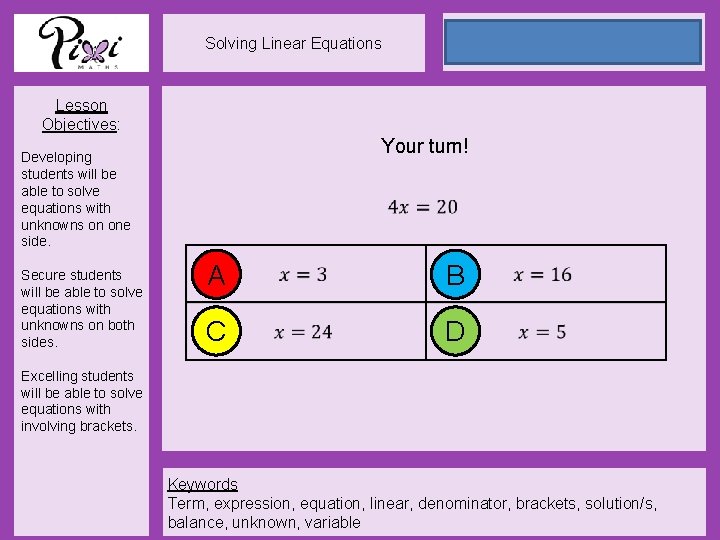Solving Linear Equations Lesson Objectives 11 June 2021