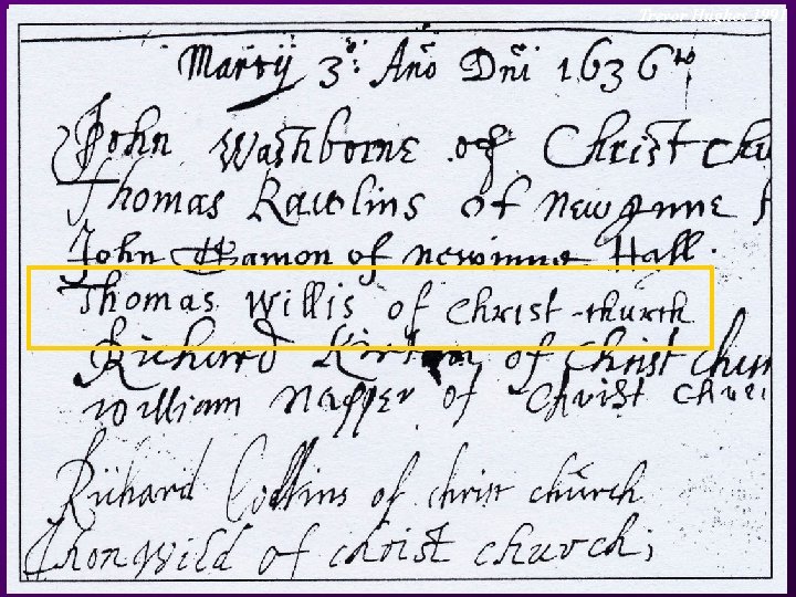 Trevor Hughes 1991 Chronology of Willis’s Life - 1 • 1621 Born 27 January
