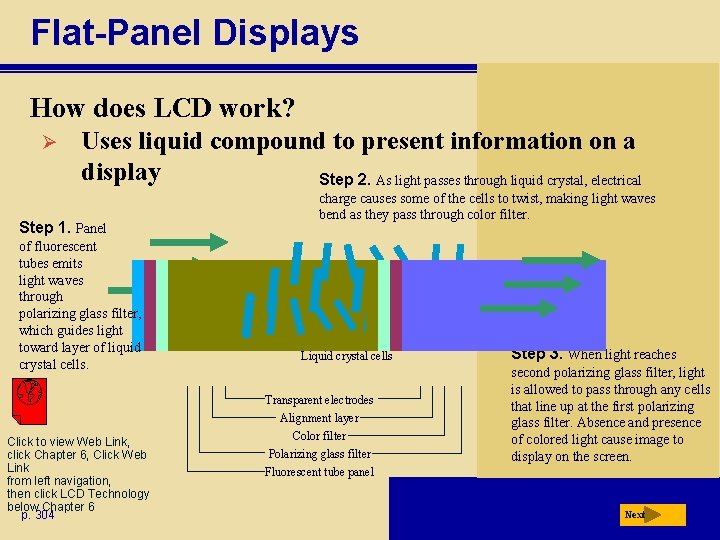 Flat-Panel Displays How does LCD work? Ø Uses liquid compound to present information on