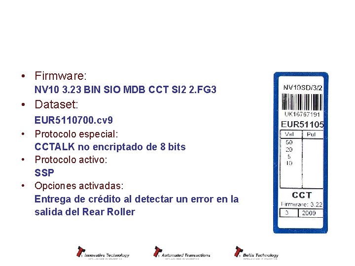 Configuración UNIDESA NV 10 SD • Firmware: NV 10 3. 23 BIN SIO MDB