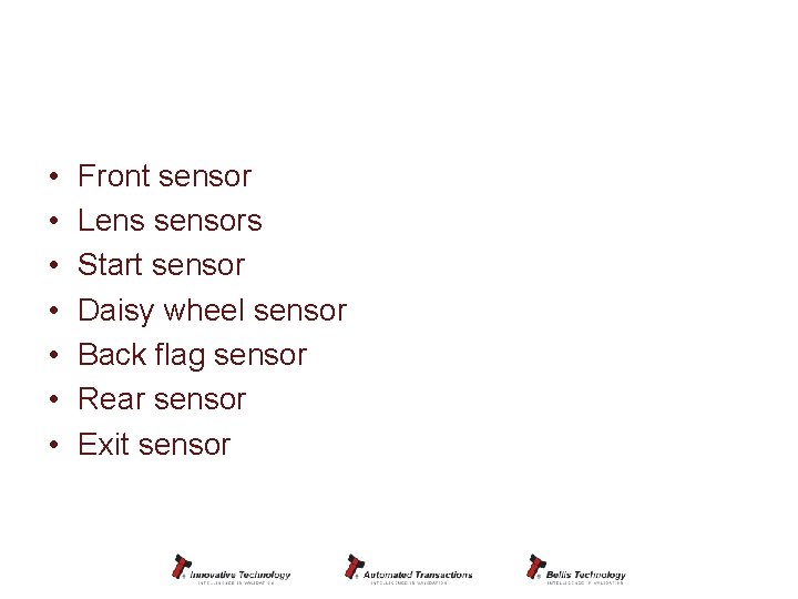 Sensores del NV 10 • • Front sensor Lens sensors Start sensor Daisy wheel