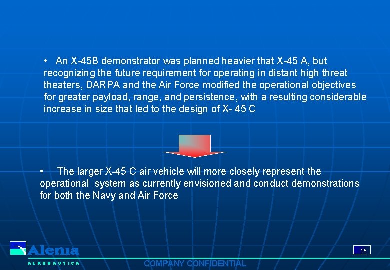  • An X-45 B demonstrator was planned heavier that X-45 A, but recognizing