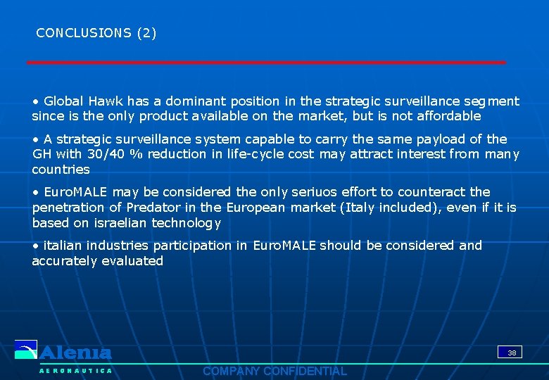 CONCLUSIONS (2) • Global Hawk has a dominant position in the strategic surveillance segment CONCLUSIONS (2) • Global Hawk has a dominant position in the strategic surveillance segment