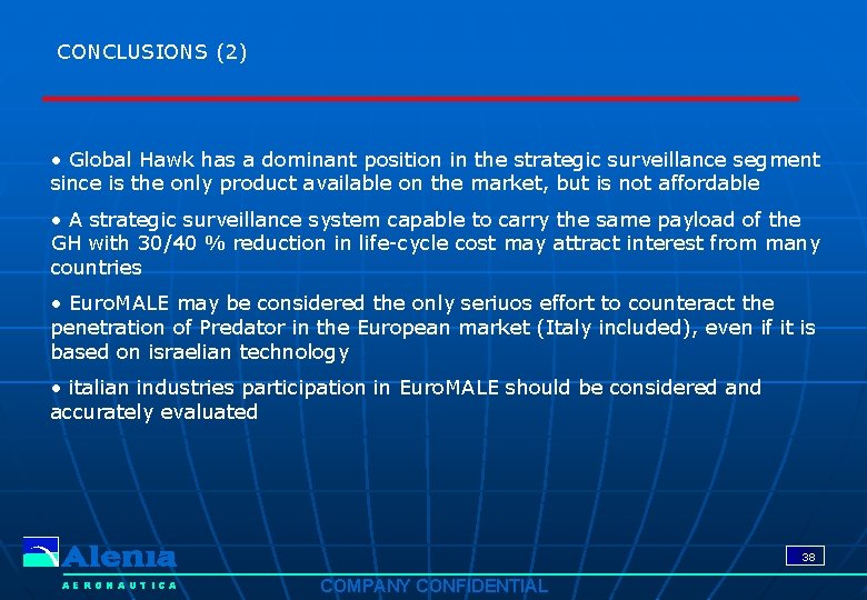 CONCLUSIONS (2) • Global Hawk has a dominant position in the strategic surveillance segment