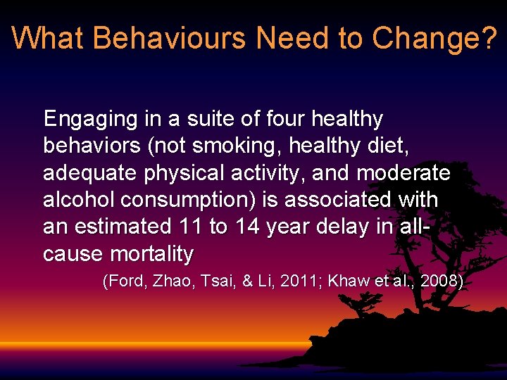 What Behaviours Need to Change? Engaging in a suite of four healthy behaviors (not