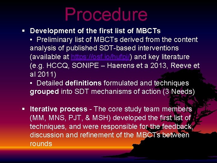 Procedure § Development of the first list of MBCTs • Preliminary list of MBCTs