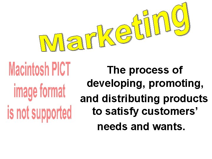 The process of developing, promoting, and distributing products to satisfy customers’ needs and wants.