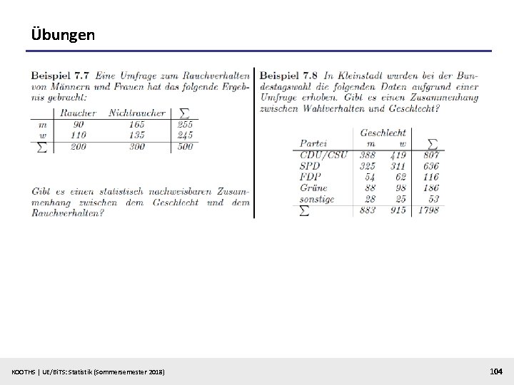 Übungen KOOTHS | UE/Bi. TS: Statistik (Sommersemester 2018) 104 