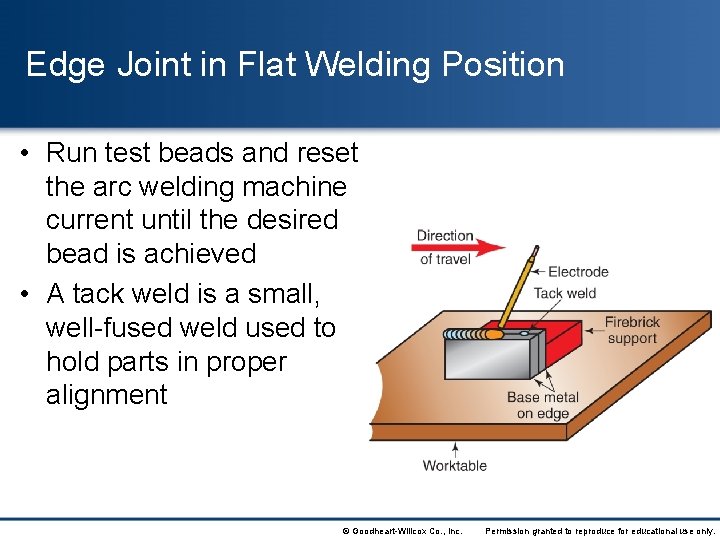 Edge Joint in Flat Welding Position • Run test beads and reset the arc