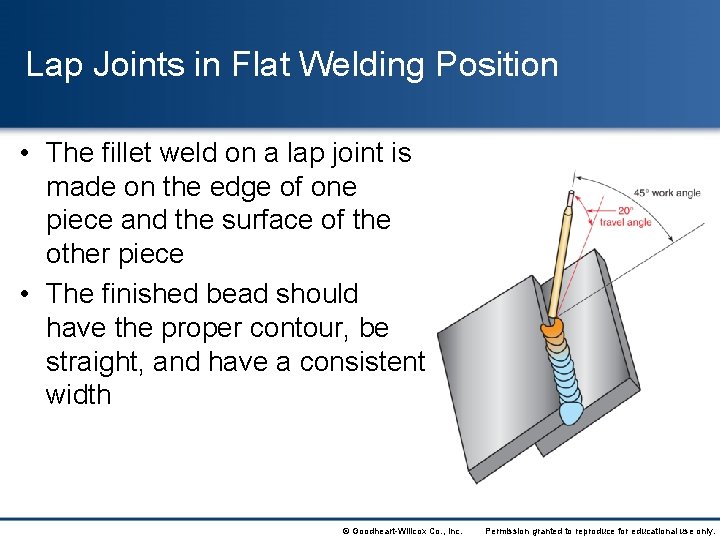 Lap Joints in Flat Welding Position • The fillet weld on a lap joint