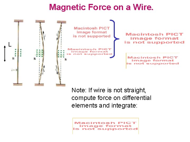 Magnetic Force on a Wire. L Note: If wire is not straight, compute force
