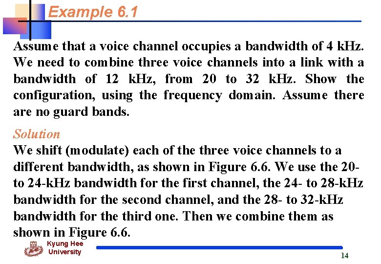 Example 6. 1 Assume that a voice channel occupies a bandwidth of 4 k.