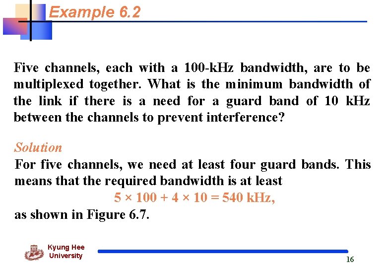 Example 6. 2 Five channels, each with a 100 -k. Hz bandwidth, are to