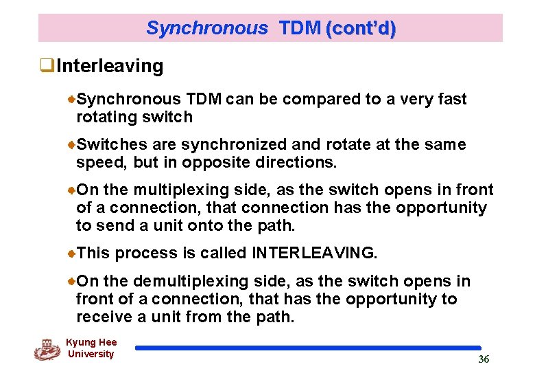 Synchronous TDM (cont’d) q. Interleaving Synchronous TDM can be compared to a very fast